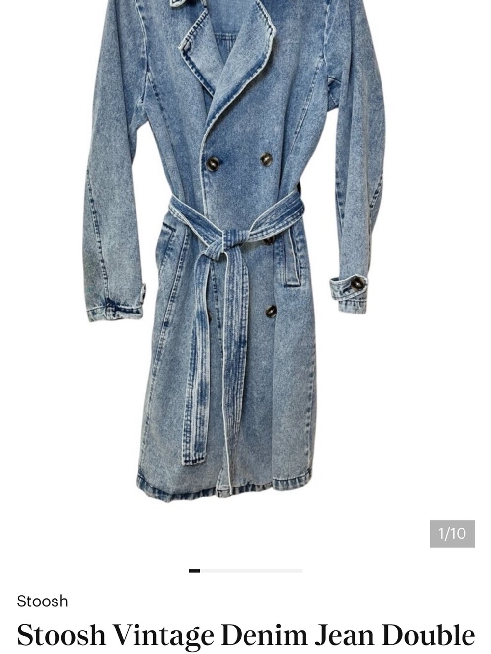 Stoosh Light Blue Denim Double-Breasted Trench with Belt